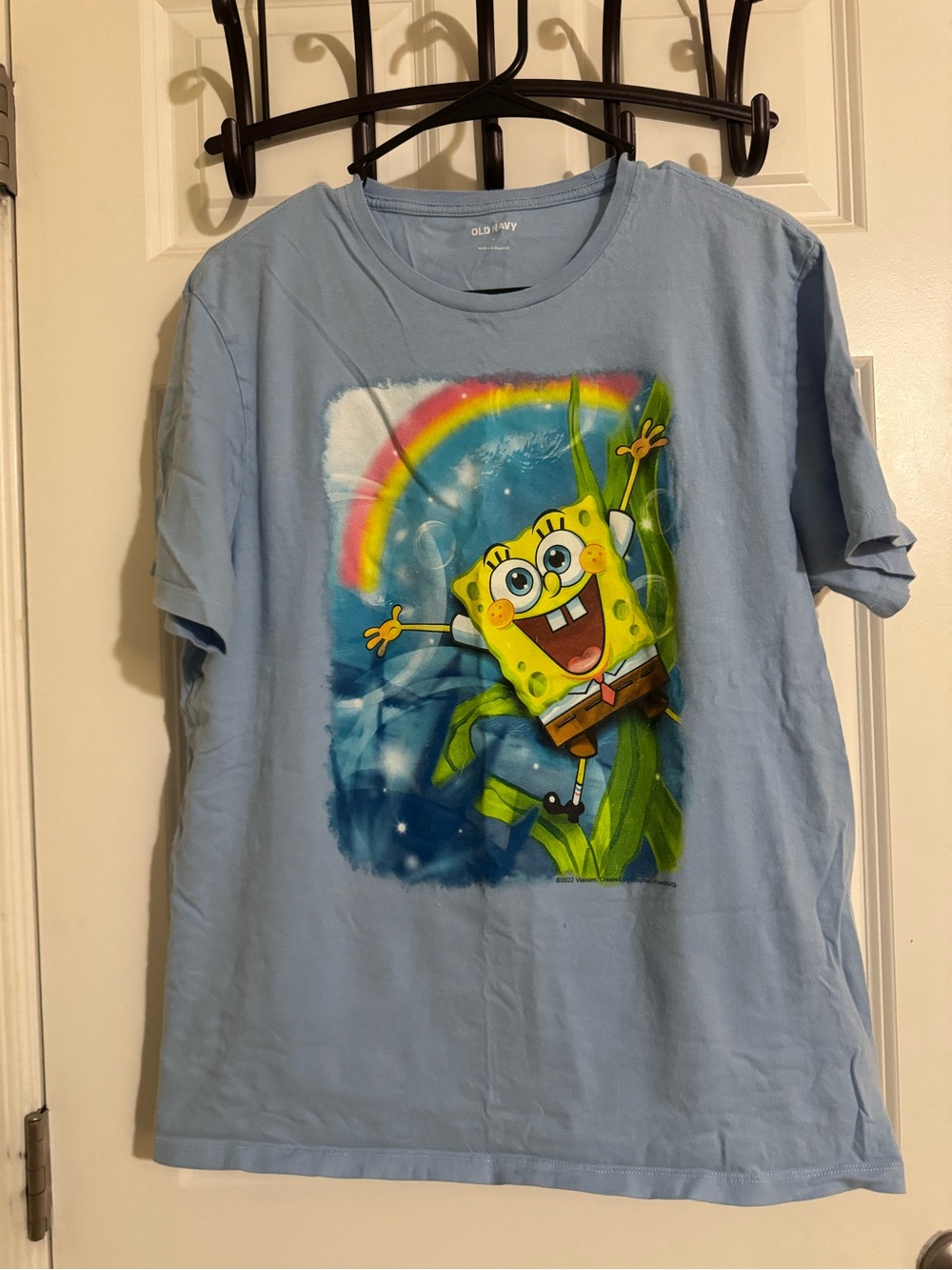 Old Navy Light Blue SpongeBob Rainbow Tee